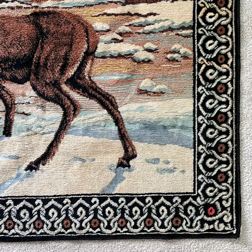Large Vintage Italian Tapestry Woodland Deer Sunset Landscape Cabin Lodge Nature